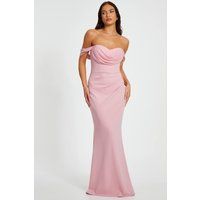Pale Pink Chiffon Bardot Maxi Dress