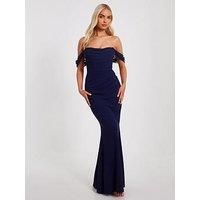 Navy Chiffon Bardot Maxi Dress