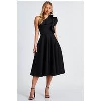 Black One Shoulder Frill Skater Dress