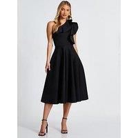 Black One Shoulder Frill Skater Dress