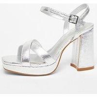Quiz Wide Fit Sliver Platform Sandal Heels
