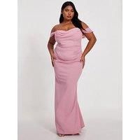 Pale Pink Curve Chiffon Bardot Maxi Dress