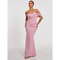 Pale Pink Petite Chiffon Bardot Maxi Dress