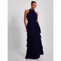 Navy Mesh Tiered Maxi Dress