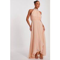 Pale Pink Chiffon High Neck Maxi Dress