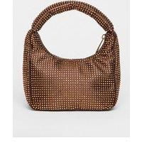 Quiz Brown Satin Diamante Bag