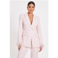 Pink Feather Trim Blazer