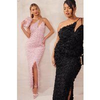 Pale Pink One Shoulder Floral Maxi Dress