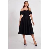 Black Bardot Midi Skater Dress