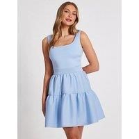 Quiz Light Blue Tiered Skater Mini Dress