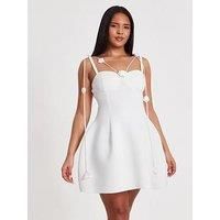 Quiz White Floral Trim Mini Dress