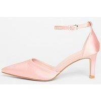Quiz Pink Satin Diamante Strap Court Heels