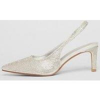 Quiz Silver Diamante Sling Back Heels