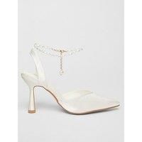 Quiz White Bridal Diamante Court Heels