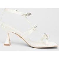 Quiz Bridal White Diamante Bow Heels