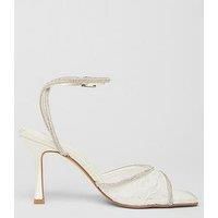 Quiz White Bridal Diamante Lace Heeled Sandal