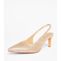 Quiz Gold Diamante Sling Back Heels