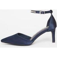 Quiz Navy Satin Diamante Strap Court Heels