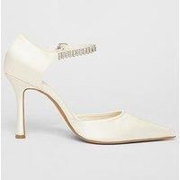 Quiz Bridal White Satin Diamante Court Heels
