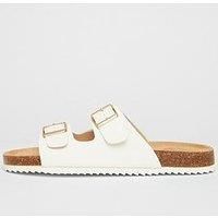 Quiz White Double Buckle Flat Sandals