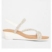 Quiz Women's White Diamante Low Wedge Sandals | Size: 6
