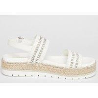 Quiz White Diamante Double Strap Flatform Sandals