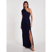 Quiz Navy One Shoulder Ruffle Maxi Dress