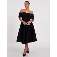 Black Petite Bardot Midi Skater Dress