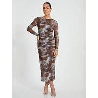 Quiz Petite Brown Mesh Midaxi Dress