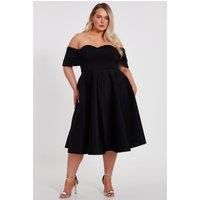 Black Curve Bardot Midi Skater Dress