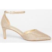 Quiz Wide Fit Gold Diamante Court Heels