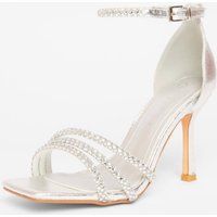 Quiz Wide Fit Silver Diamante Heels