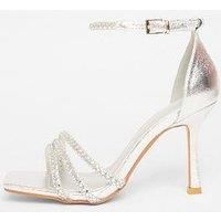 Quiz Wide Fit Silver Diamante Heels