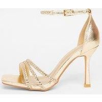 Quiz Wide Fit Gold Diamante Heels