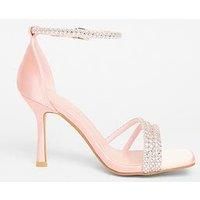 Quiz Wide Fit Pink Diamante Strap Heels