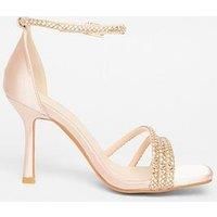 Quiz Wide Fit Champagne Diamante Strap Heels