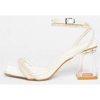 Quiz Wide Fit White Bridal Diamante Heeled Sandals
