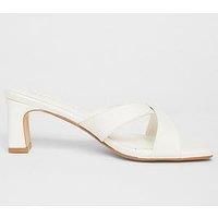 Quiz Wide Fit White Cross Strap Mule Heels