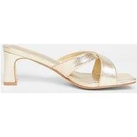 Quiz Wide Fit Gold Cross Strap Mule Heels