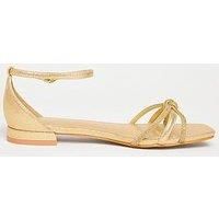 Quiz Wide Fit Gold Diamante Flat Sandals