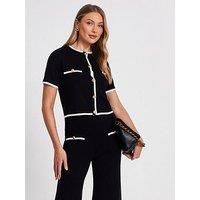 Quiz Black Knit Contrast Top