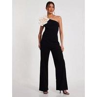 Quiz Black One Shoulder Floral Jumpsuit