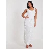 Quiz White Knitted Floral Midaxi Dress