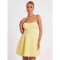 Quiz Lemon Floral Trim Mini Dress