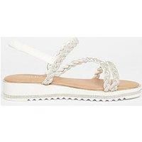 Quiz Wide Fit White Flat Sandals