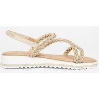 Quiz Women's Gold Wide Fit Diamante Flat Sandals | Size: 3
