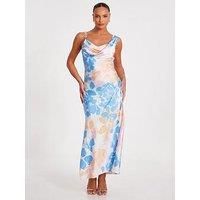 Quiz Blue Floral Print Satin Midaxi Dress