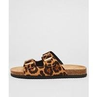 Quiz Leopard Print Double Buckle Flat Sandals