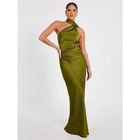 Quiz Women's Green Satin Wrap Neck Maxi Dress | Size: 16