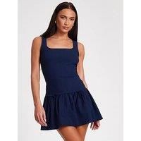 Quiz Navy Pinstripe Pleated Mini Dress